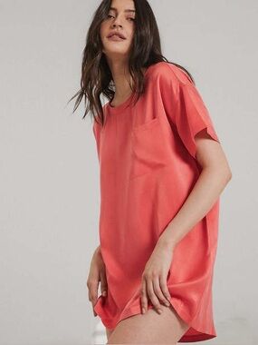 Lunya Washable Silk Oversized Sleep Tee Outro Coral Size Large